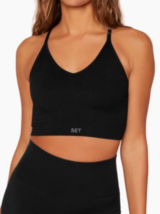 Set Active Black Ribbed Sports Bra Size Large NWOT - Picture 1 of 5